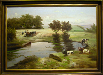 Grashe Seattle and Bellevue Fine Art Restorers. Art for sale: Painting ''Grazing Cows'' by Mark Osman Curtis.